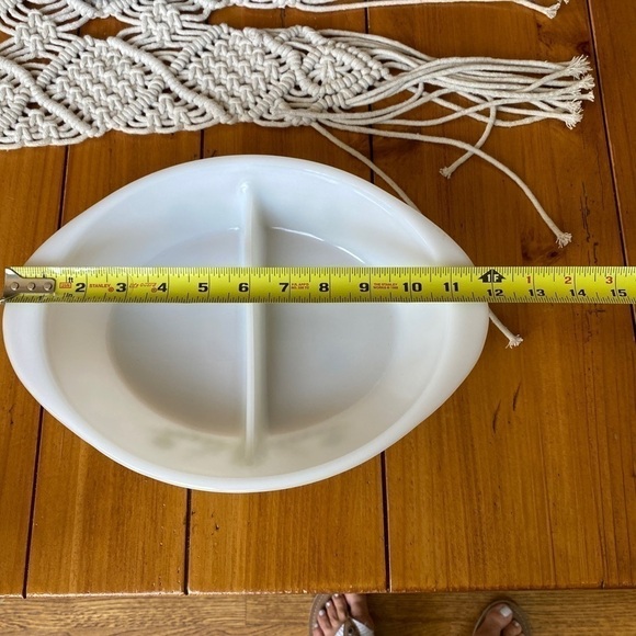 Vintage Glasbake Green Crazy Daisy Milk Glass Divided Oval Casserole Dish #J2352 - Picture 10 of 11